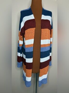 Open-Front Striped Cardigan Sweater Extra Long Size XL